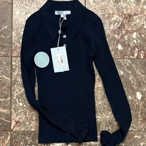 Hill House Navy Blue Ruffle Knit Top